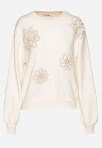Born2be - Jasnobeżowy Sweter z Bawełną i Aplikacjami Kwiatów 3D Erosavia. Okazja: na co dzień. Kolor: beżowy. Materiał: bawełna. Wzór: kwiaty, aplikacja. Styl: casual, elegancki #7