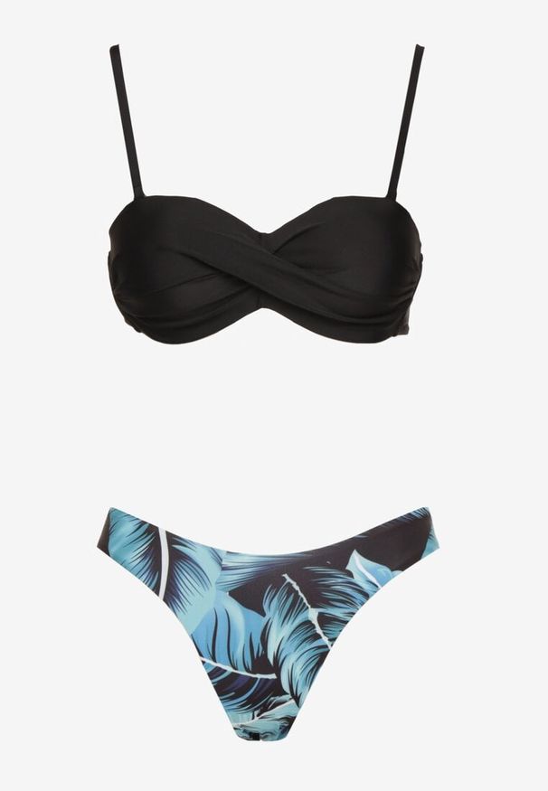 Born2be - Czarne Bikini 3-częściowe Wiązany Biustonosz Majtki Figi i Majtki Bokserki Levinna. Kolor: czarny. Wzór: aplikacja