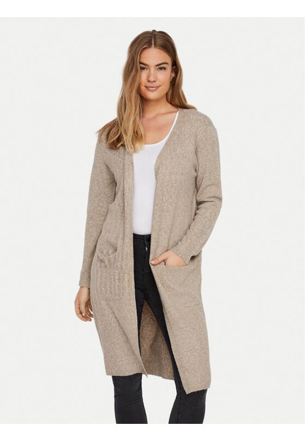 Vero Moda Kardigan 10215434 Beżowy Regular Fit. Kolor: beżowy. Materiał: syntetyk