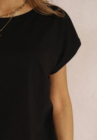 Renee - Czarny T-shirt Euniera. Kolekcja: plus size. Kolor: czarny. Materiał: bawełna, tkanina. Długość rękawa: krótki rękaw. Długość: krótkie. Wzór: jednolity, aplikacja, gładki. Styl: klasyczny #4