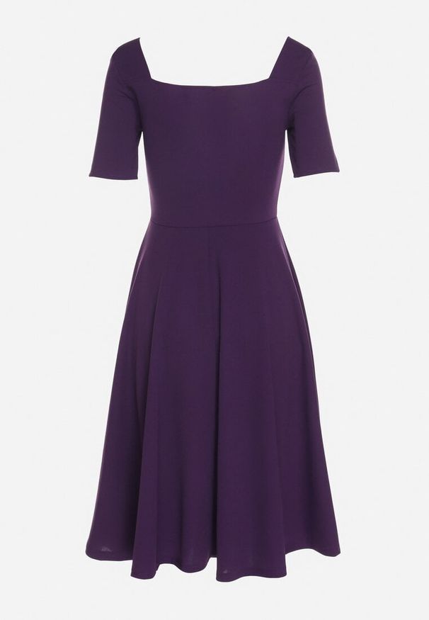Born2be - Fioletowa Sukienka z Bufiastymi Rękawami Nerilune. Kolor: fioletowy. Styl: elegancki, klasyczny
