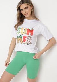 Born2be - Zielony Komplet Dresowy z T-shirtem i Szortami Typu Kolarki Tiimavee. Kolor: zielony. Materiał: dresówka