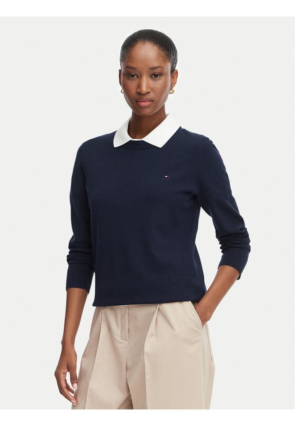 TOMMY HILFIGER - Tommy Hilfiger Sweter Cable Fine WW0WW44984 Granatowy Regular Fit. Kolor: niebieski. Materiał: syntetyk