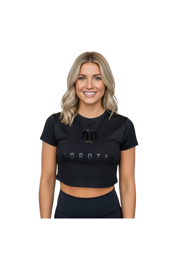 MOROTAI - Koszulka treningowa damska Morotai Mesh Double Layer Crop Top. Kolor: czarny. Materiał: poliester, elastan. Sport: fitness