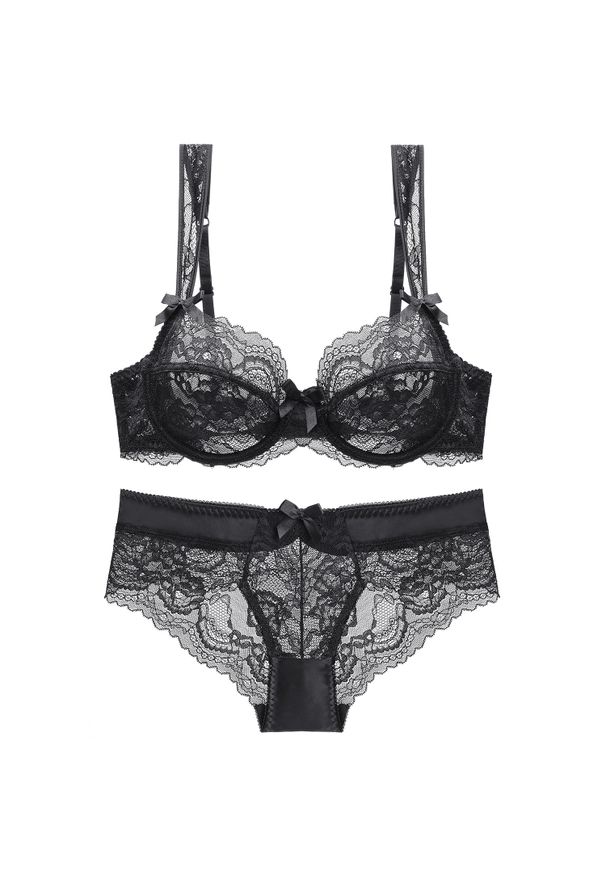 Intica - Komplet bielizny z koronki na romantyczne wieczory Eirini. Kolor: czarny. Materiał: koronka. Wzór: koronka