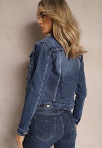 Renee - Granatowa Kurtka z Jeansu na Guziki z Kieszeniami z Klapą Merlla. Okazja: na co dzień. Kolor: niebieski. Materiał: jeans. Styl: casual #3