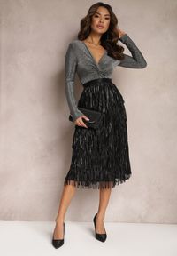 Renee - Czarna Plisowana Spódnica Midi z Frędzlami Alastrina. Kolor: czarny. Materiał: materiał #1