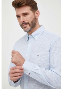 TOMMY HILFIGER - Tommy Hilfiger koszula bawełniana męska kolor niebieski regular z kołnierzykiem button-down. Typ kołnierza: button down. Kolor: niebieski. Materiał: bawełna. Długość: długie #5
