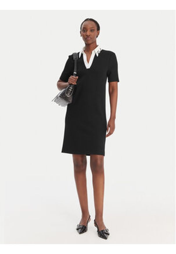 Karl Lagerfeld - KARL LAGERFELD Sukienka codzienna B1W13029 Czarny Regular Fit. Okazja: na co dzień. Typ kołnierza: dekolt w karo. Kolor: czarny. Materiał: syntetyk. Typ sukienki: proste. Styl: casual