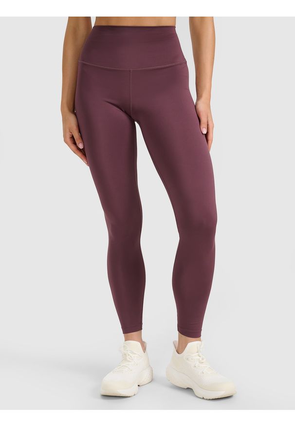 4f - 4F Legginsy treningowe szybkoschnące damskie - brązowe XS. Stan: podwyższony. Kolor: brązowy. Materiał: syntetyk, włókno, dzianina, materiał, elastan. Wzór: gładki, ze splotem. Sport: fitness