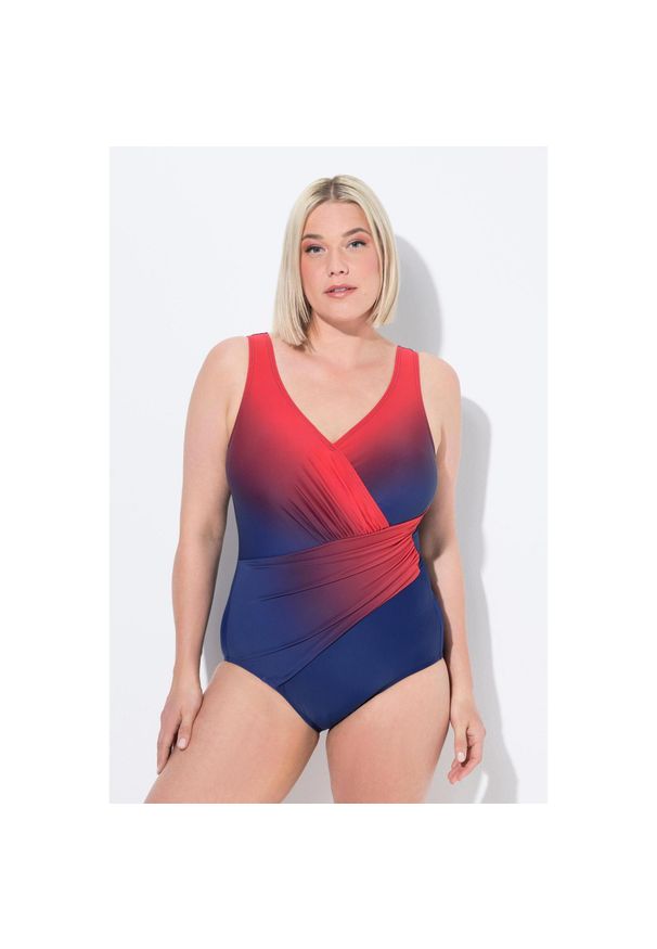 ULLA POPKEN - Damski Kostium kąpielowy cieniowanie miękkie miseczki drapowanie. Kolekcja: plus size. Kolor: niebieski. Materiał: elastan, poliamid, materiał