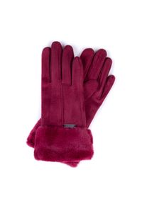 Wittchen - Damskie rękawiczki ze sztucznym futerkiem bordowe. Kolor: czerwony. Materiał: poliester #1