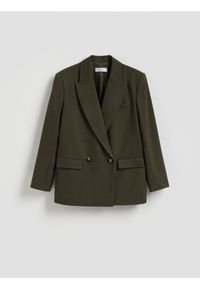 Reserved - Dwurzędowa marynarka - ciemnozielony. Kolor: zielony. Materiał: wełna, wiskoza, tkanina #1