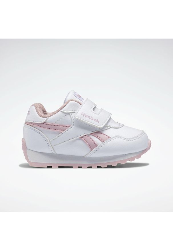 Buty do chodzenia niemowlęce Reebok Rewind. Zapięcie: rzepy. Kolor: różowy, biały, wielokolorowy. Materiał: guma, syntetyk, materiał. Szerokość cholewki: normalna. Sport: turystyka piesza