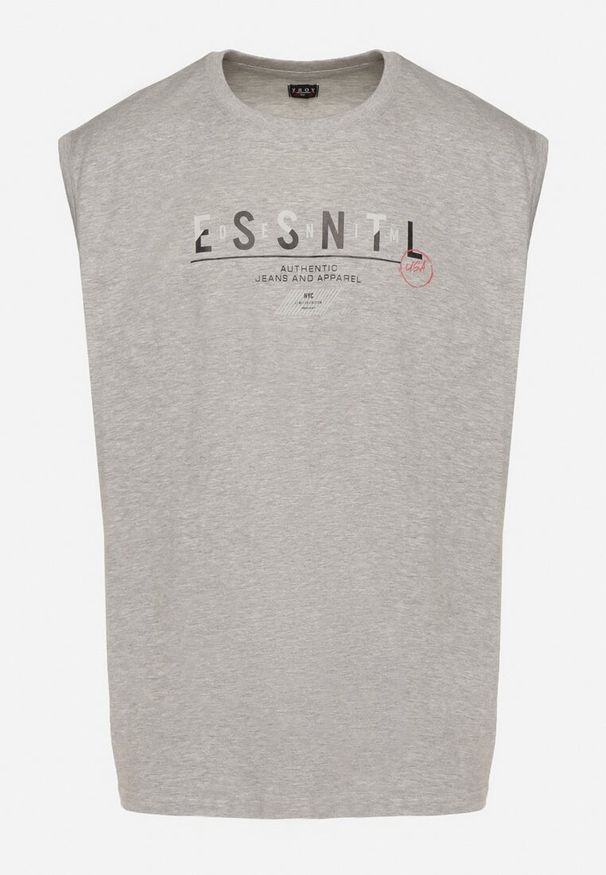 Born2be - Szara Bawełniany Tank Top z Ozdobnym Nadrukiem Poleldi. Okazja: na co dzień. Kolor: szary. Materiał: bawełna. Wzór: nadruk. Styl: klasyczny, casual, elegancki