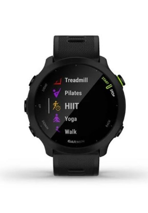 GARMIN - Garmin Forerunner 55 czarny. Rodzaj zegarka: smartwatch. Kolor: czarny. Materiał: materiał. Styl: młodzieżowy, retro, sportowy, casual