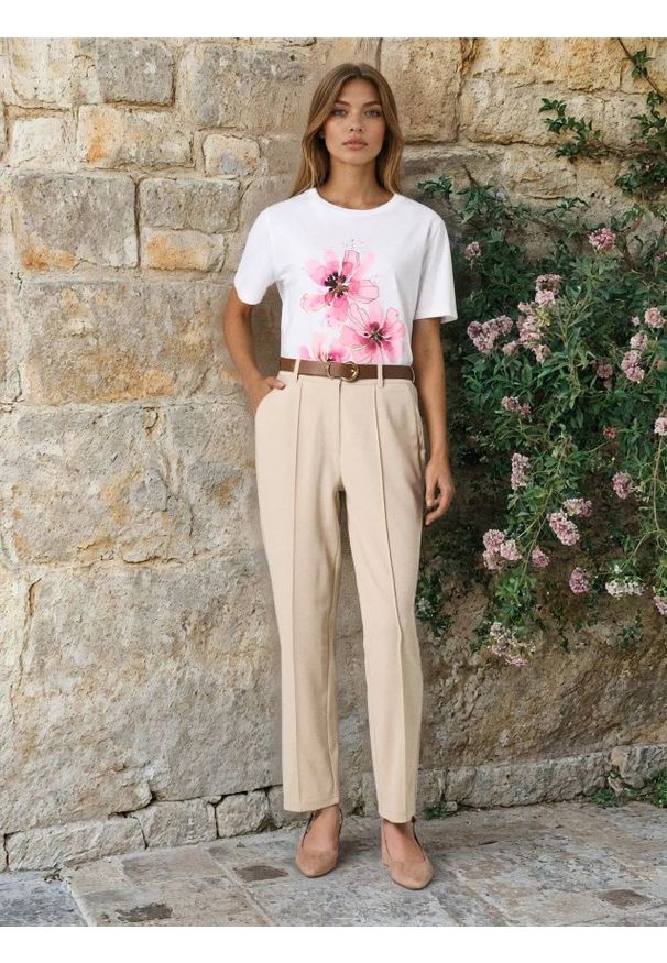 Sinsay - Cygaretki z przeszyciem na kancie i paskiem - kremowy. Kolor: kremowy