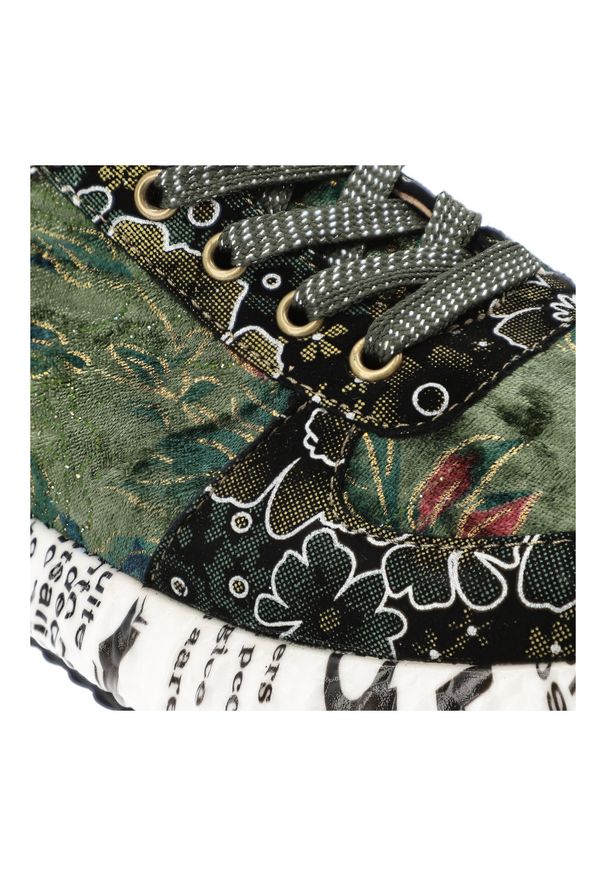 Sneakersy damskie Laura Vita, na płaskiej podeszwie z okrągłym noskiem skórzane i sznurowane, zielone, Burton-38-SL1826-38. Okazja: na co dzień. Nosek buta: okrągły. Kolor: zielony. Materiał: skóra. Szerokość cholewki: normalna. Wzór: nadruk, aplikacja, kwiaty. Obcas: na płaskiej podeszwie. Styl: casual