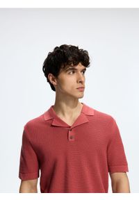 Reserved - Strukturalny sweter polo - różowy. Typ kołnierza: polo. Kolor: różowy. Materiał: bawełna, dzianina #1