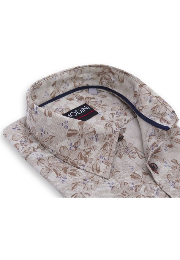 Modini - Koszula w odcieniach brązu w kwiatki A55. Kolor: brązowy. Materiał: bawełna, poliester, tkanina. Długość: długie. Wzór: kwiaty. Styl: klasyczny