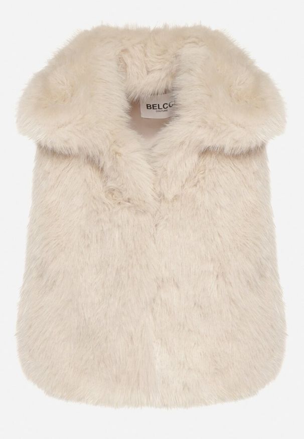 Born2be - Beżowa Kamizelka Futerko z Szerokim Kołnierzem i Kieszeniami Nettisa. Okazja: na co dzień, na spotkanie biznesowe, do pracy. Typ kołnierza: golf. Kolor: beżowy. Materiał: futro. Styl: biznesowy, casual, elegancki, klasyczny