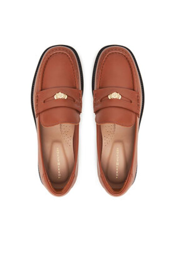 TOMMY HILFIGER - Tommy Hilfiger Lordsy Crest Squarish Toe Penny Loafer FW0FW08633 Brązowy. Kolor: brązowy. Materiał: skóra