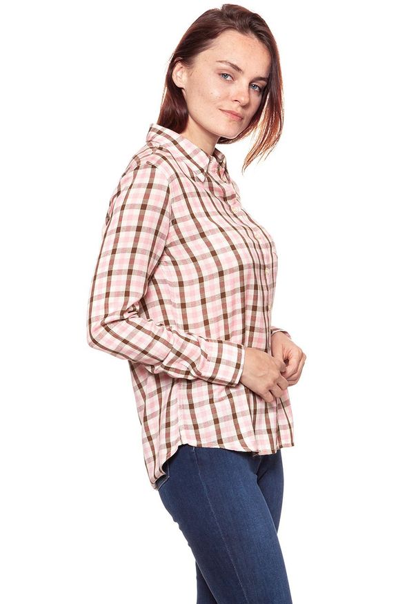 Wrangler - KOSZULA WRANGLER 1 PKT SHIRT CAMEO PINK W5241M1Y2 112129364. Materiał: wiskoza. Wzór: kratka