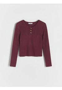 Reserved - Koszulka z guzikami przy dekolcie - bordowy. Kolor: czerwony. Materiał: bawełna #1