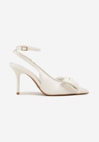 Renee - Białe Sandały Vices na Szpilce Slingback Ozdobione Kokardą Tilvanea. Okazja: na co dzień. Zapięcie: sprzączka. Kolor: biały. Wzór: aplikacja. Obcas: na szpilce. Styl: elegancki, casual #4