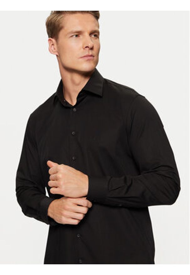 Calvin Klein Koszula Poplin Stretch Regular Shirt K10K109509 Czarny Slim Fit. Kolor: czarny. Materiał: bawełna