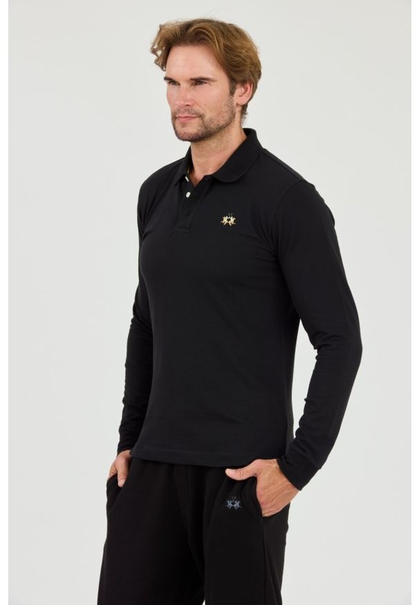 La Martina - LA MARTINA Czarny męski longsleeve polo Piquet Stretch, Rozmiar XL. Typ kołnierza: polo. Kolor: czarny. Długość rękawa: długi rękaw
