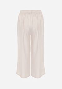 Renee - Jasnobeżowe Spodnie z Bawełny Typu Palazzo z Gumką w Talii Fieana. Okazja: na spacer. Kolor: beżowy. Materiał: bawełna #4