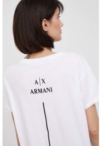 Armani Exchange t-shirt bawełniany kolor biały. Okazja: na co dzień. Kolor: biały. Materiał: bawełna. Wzór: nadruk. Styl: casual #4