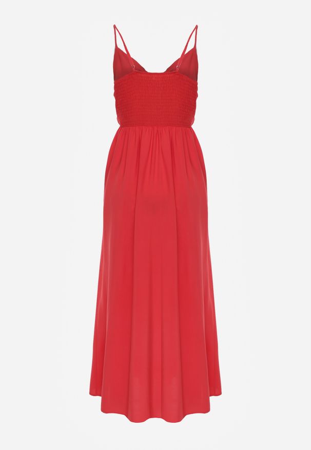 Renee - Czerwona Sukienka z Wiskozy Anomaria. Kolor: czerwony. Materiał: wiskoza. Długość rękawa: na ramiączkach. Sezon: lato. Typ sukienki: rozkloszowane, kopertowe. Długość: maxi