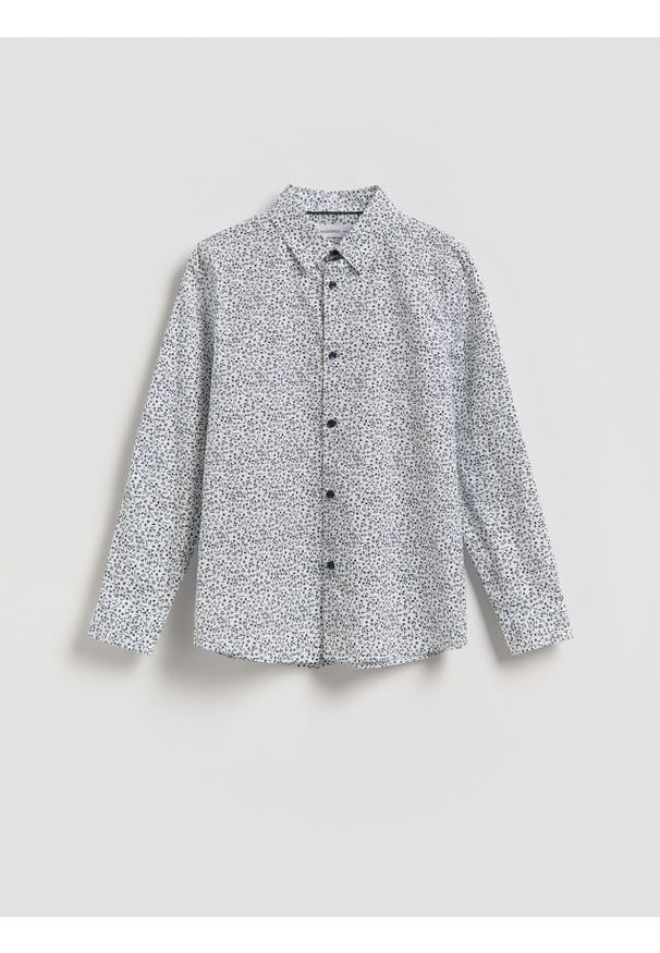 Reserved - Koszula z drobnym wzorem - biały. Kolor: biały. Materiał: tkanina, bawełna
