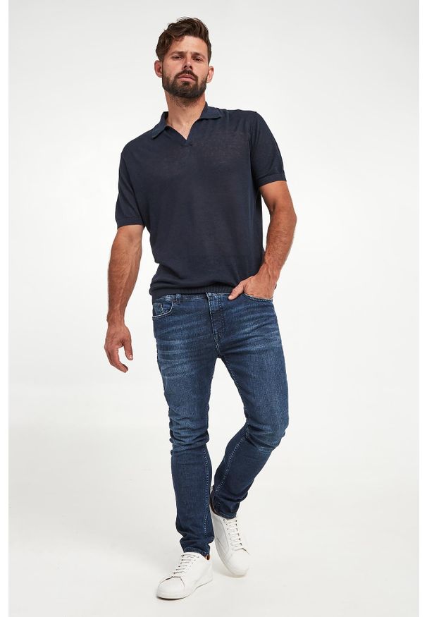 Karl Lagerfeld - Polo męskie lniane KARL LAGERFELD. Typ kołnierza: polo. Materiał: len