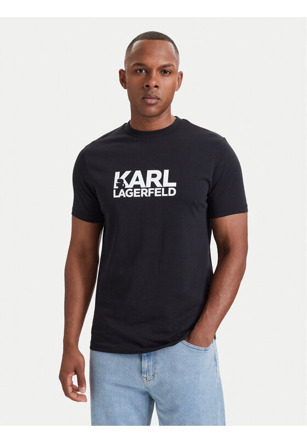 Karl Lagerfeld - KARL LAGERFELD T-Shirt 755780 564235 Granatowy Regular Fit. Typ kołnierza: dekolt w karo. Kolor: niebieski. Materiał: bawełna