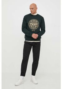 Trussardi Jeans - Trussardi bluza bawełniana męska kolor zielony z nadrukiem. Kolor: zielony. Materiał: bawełna. Wzór: nadruk. Styl: klasyczny #3