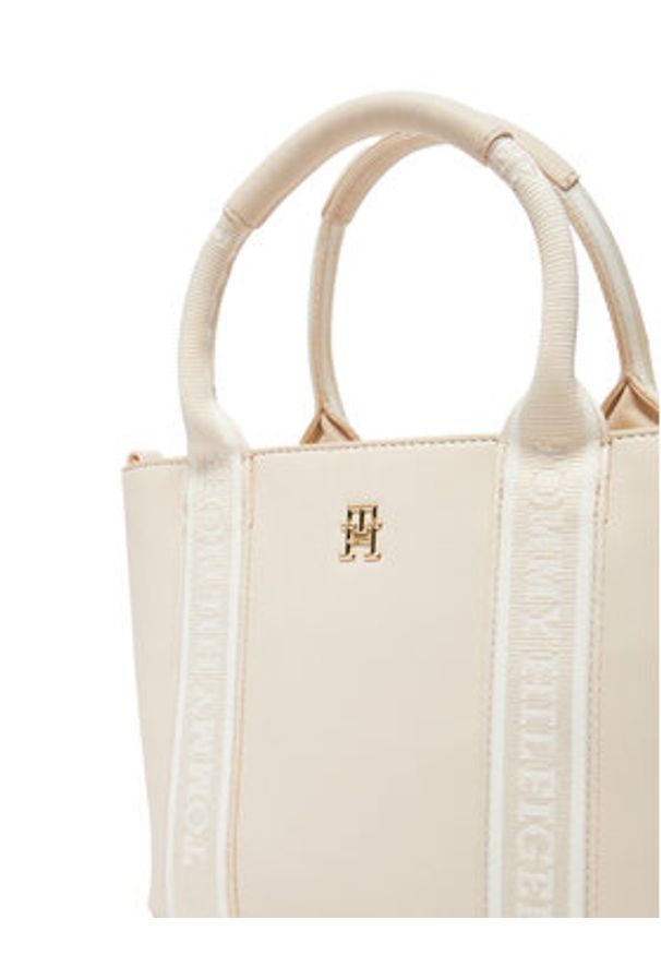 TOMMY HILFIGER - Tommy Hilfiger Torebka Th Logotape Mini Tote AW0AW17201 Écru. Materiał: skórzane