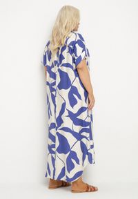 Born2be - Niebieska Sukienka Rozkloszowana z Bawełną w Abstrakcyjny Print Telanisa. Okazja: na co dzień. Kolor: niebieski. Materiał: bawełna. Wzór: nadruk. Typ sukienki: rozkloszowane. Styl: casual, elegancki #6