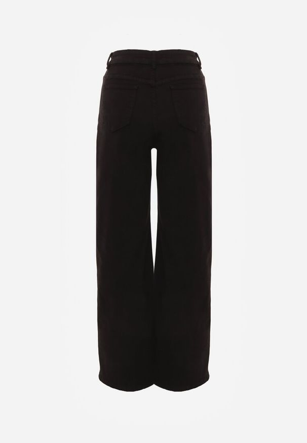 Renee - Czarne Szerokie Spodnie High Waist z Bawełny Rhethyphe. Okazja: na co dzień. Stan: podwyższony. Kolor: czarny. Materiał: bawełna. Styl: elegancki, casual