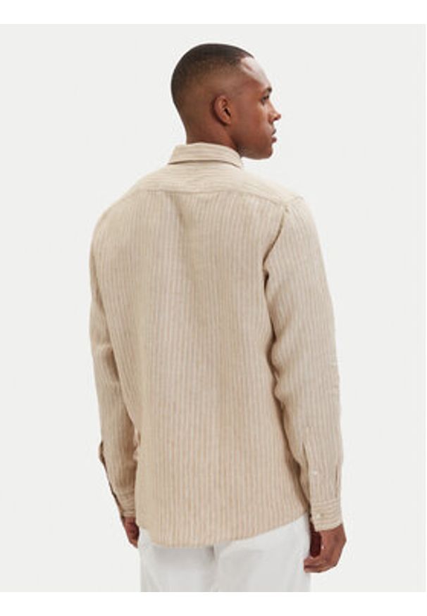 Hugo - HUGO Koszula Valerio 50562694 Beżowy jasny Modern Fit. Kolor: beżowy. Materiał: len