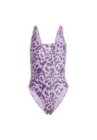 Adidas - Strój do pływania Essentials Animal Print U-Back. Kolor: biały, wielokolorowy, fioletowy. Materiał: materiał. Wzór: nadruk
