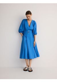 Reserved - Sukienka z bawełny - niebieski. Kolor: niebieski. Materiał: bawełna