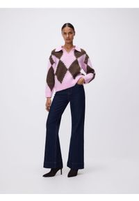 Reserved - Sweter polo w romby - wielobarwny. Typ kołnierza: polo. Materiał: wełna, dzianina