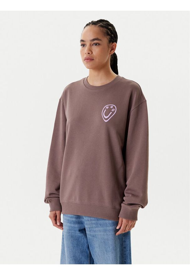 Hugo - HUGO Bluza 50545052 Brązowy Oversize. Kolor: brązowy. Materiał: bawełna