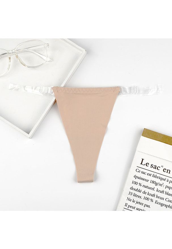 Intica - Stringi z przezroczystymi paskami i eleganckim detalem Iva. Kolor: beżowy. Materiał: materiał. Wzór: paski