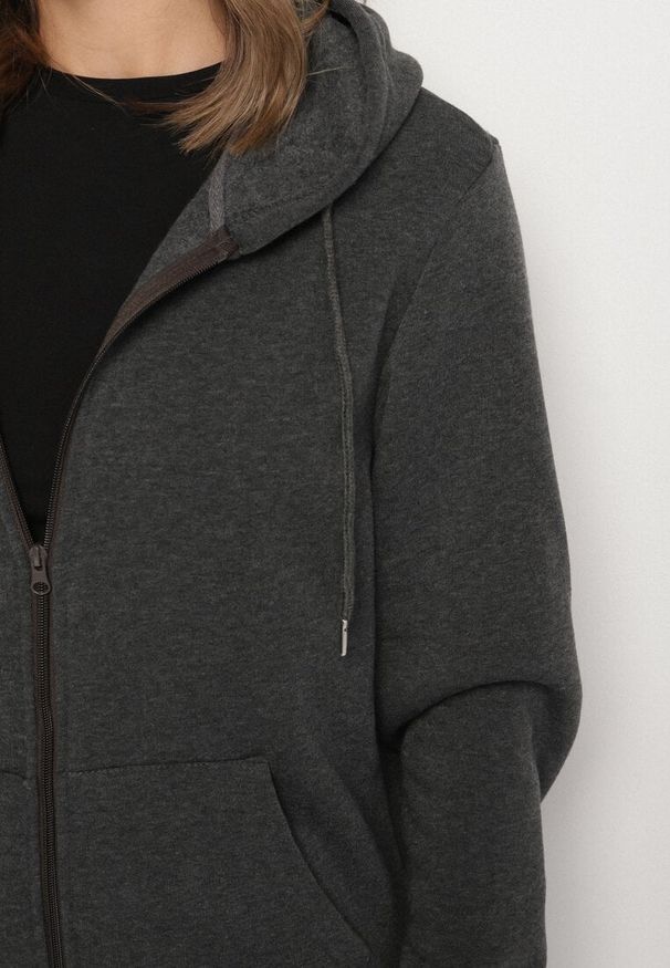 Born2be - Ciemnoszara Rozpinana Bluza z Bawełną i Kapturem Typu Oversize Diosa. Okazja: na co dzień. Kolor: szary. Materiał: bawełna. Sezon: jesień, wiosna. Styl: casual, klasyczny