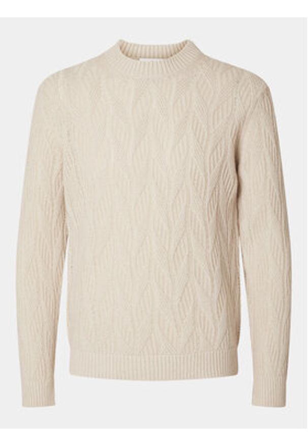 Selected Homme Sweter 16086686 Beżowy Regular Fit. Kolor: beżowy. Materiał: syntetyk