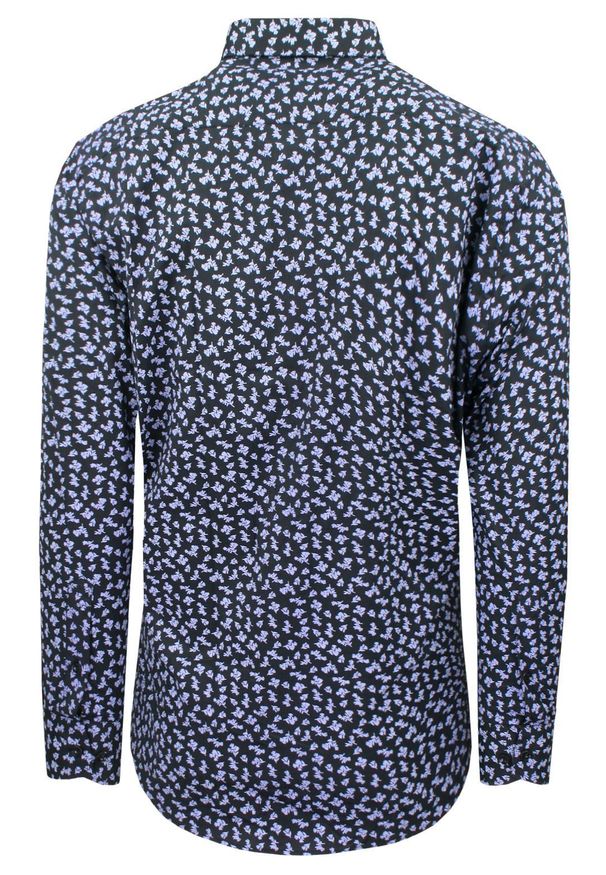 Koszula Męska, Elegancka o Regularnym Kroju - Victorio - Czarna w Kwiatki. Okazja: na co dzień. Kolor: czarny. Materiał: poliester, elastan, bawełna. Długość rękawa: długi rękaw. Długość: długie. Wzór: kwiaty. Styl: elegancki